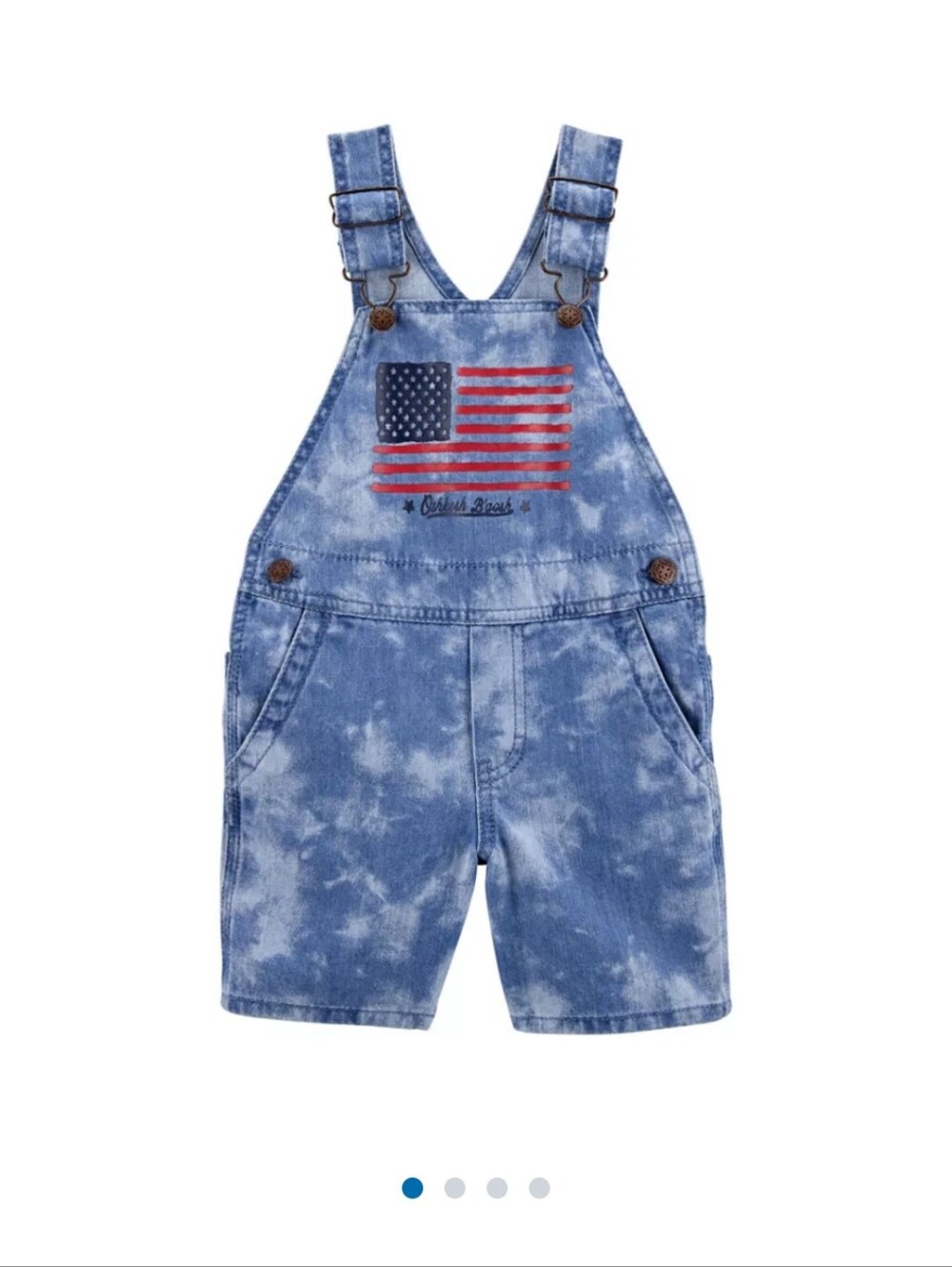 NWT OshKosh B'gosh American Flag Blue Denim Short Overalls Size 4T